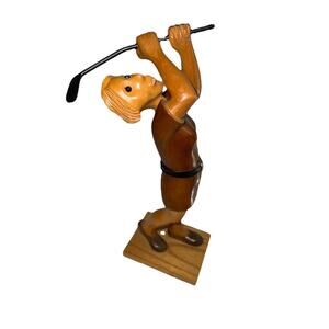 Vintage Romer of Italy wood carved woman Golfer 11” Tall Folk art